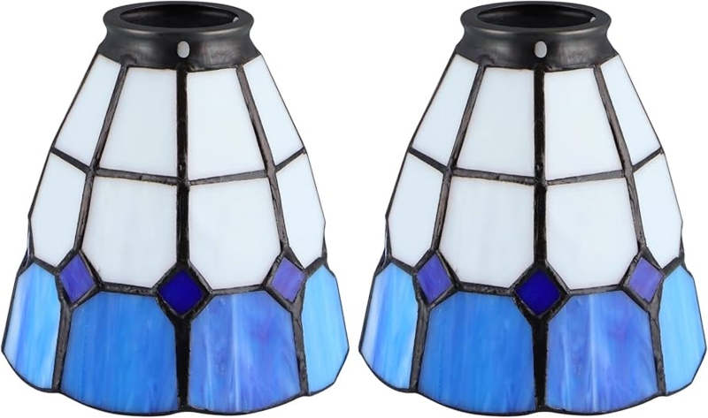 Lamp Shade Marbled Cobalt Blue Geometric Pattern Leaded Glass