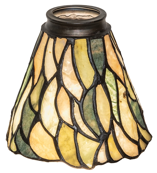 Lamp Shade Mottled Glass Amber Sage Organic Solder Lines Tiffany Style