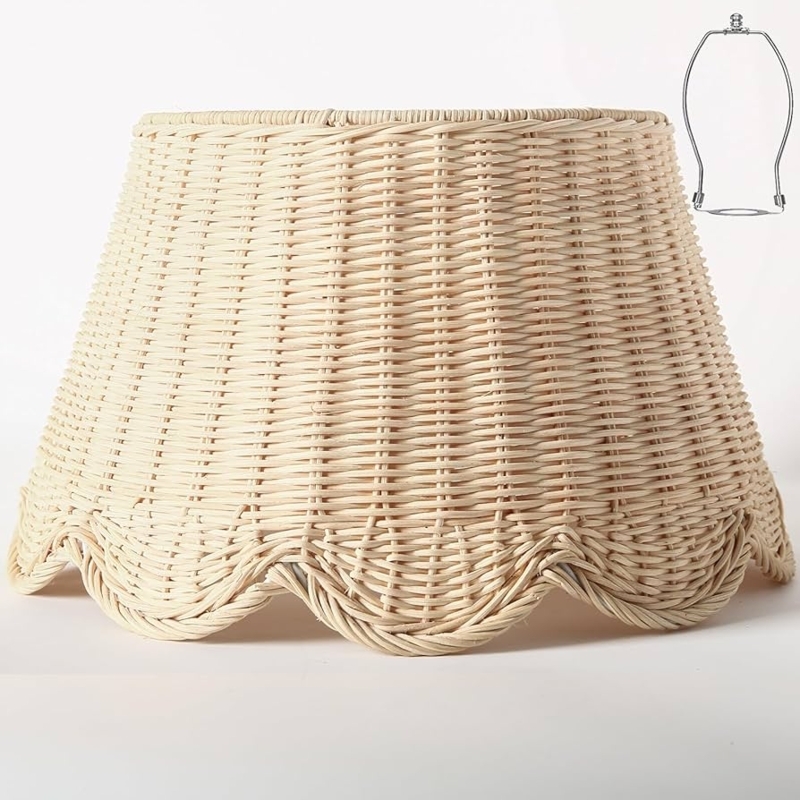 Lamp Shade Rattan Scalloped Edge Empire Wicker Coastal Boho