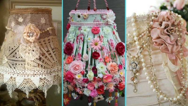 Lampshade Decor DIY Style with Draped Faux Pearl Strands and Lace