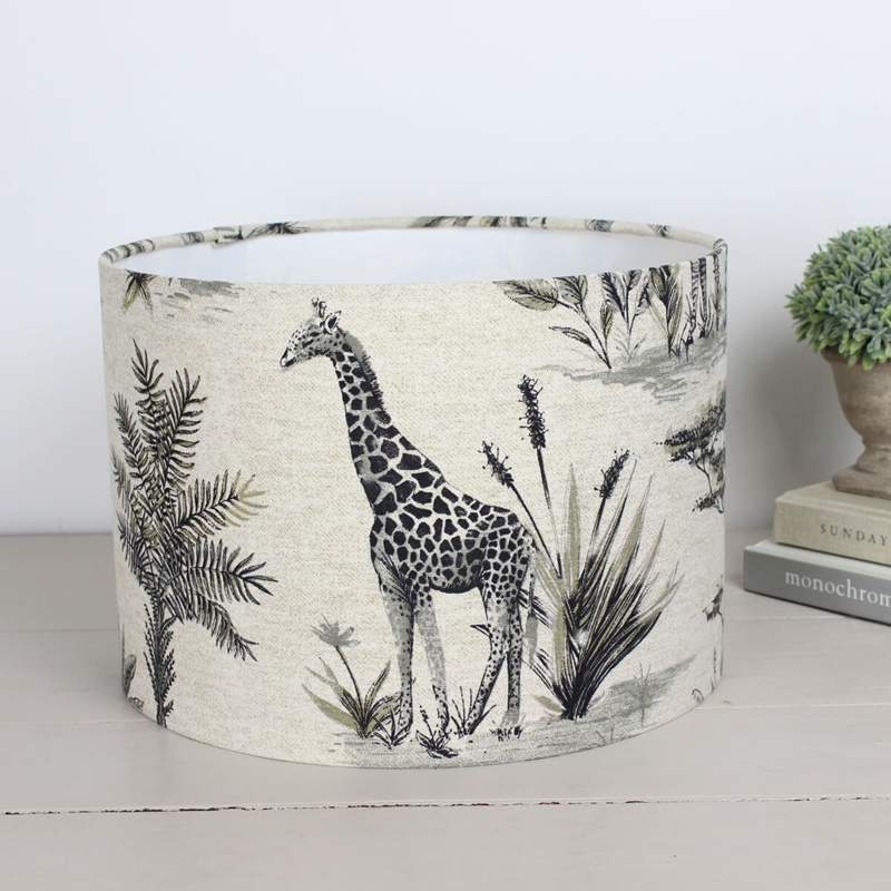 Lampshade Illustrated Giraffe Motif Cream Botanical Print