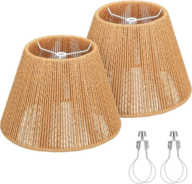 Lampshade Set Small Woven Cord Rattan Vertical Weave Clip-On