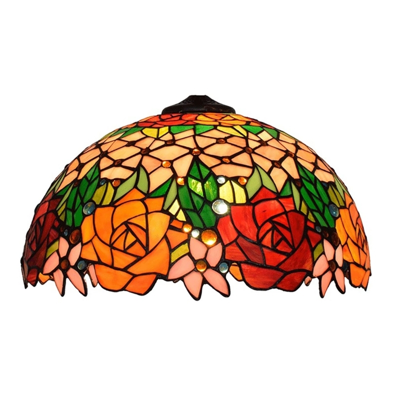 Lampshade: Stained Glass Floral, Glass Cabochons, Tiffany Style Shade