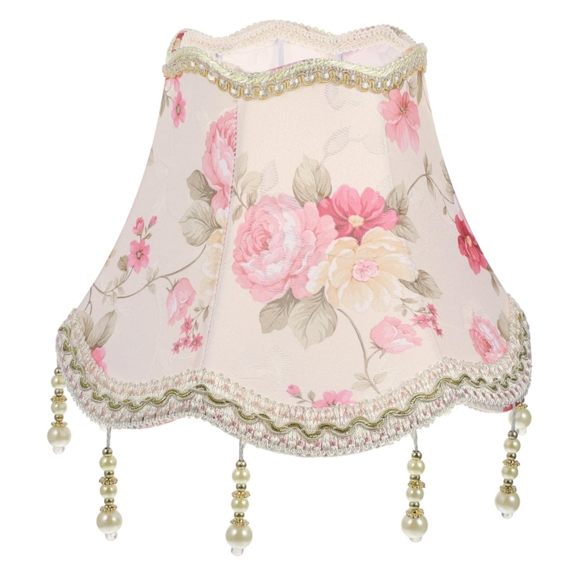 Lampshade Victorian Style with Rose Pattern and Bead Fringe
