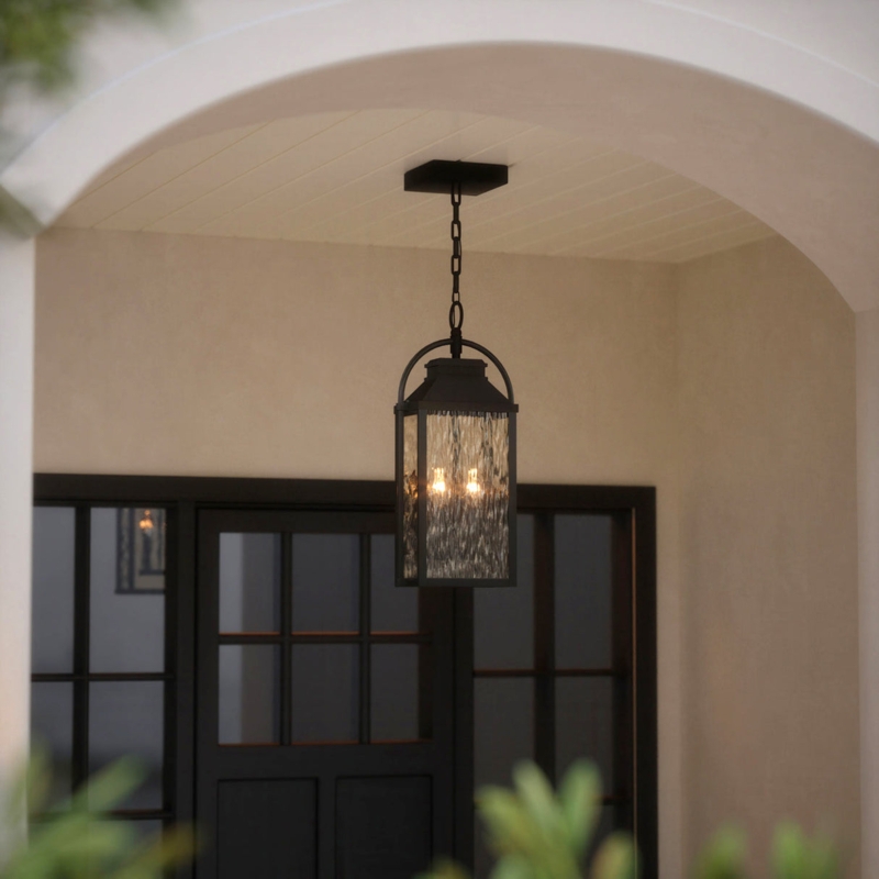 Lantern Pendant with Water Glass, Transitional Entryway Light.