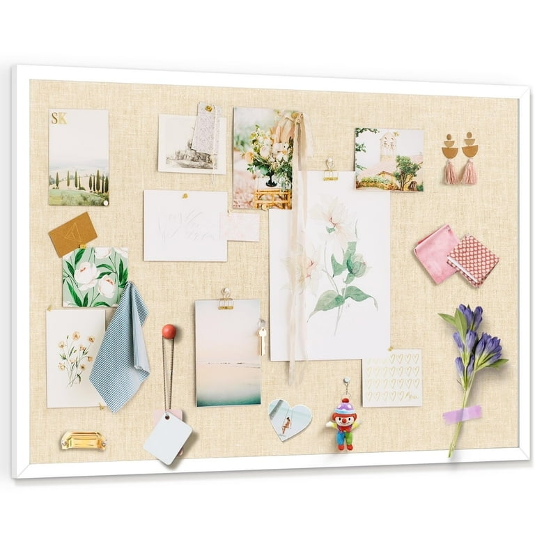 Large Bulletin Board, Linen Look Texture, Slim Border, Cottagecore Style.