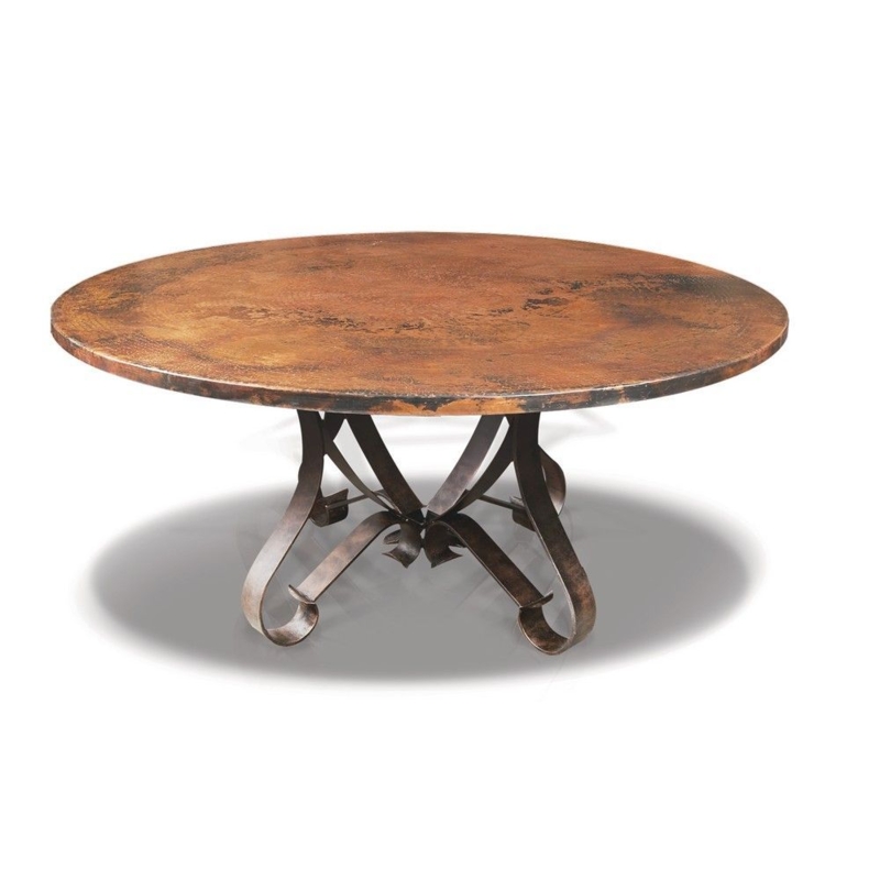 Large Copper Dining Table, Flared Legs and Scrolled Feet Base