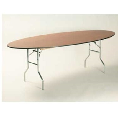 Large Oval Folding Table with 96 Inch Wood Tone Top and Wishbone Legs