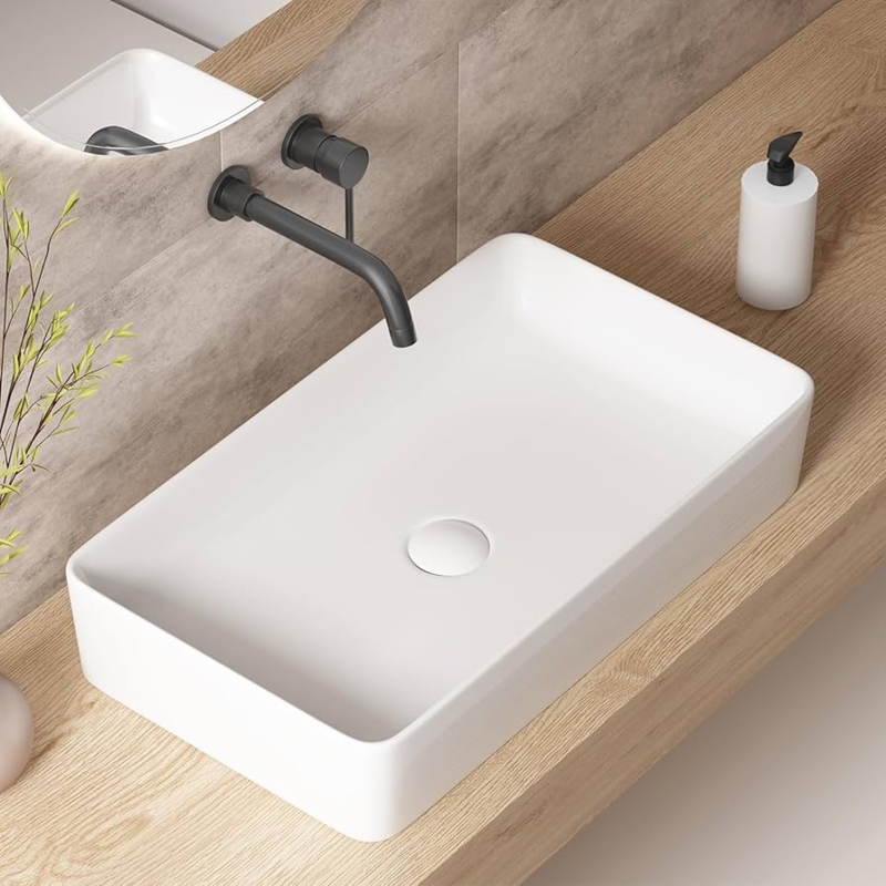 Large Rectangular Vessel Sink: White Ceramic Above Counter
