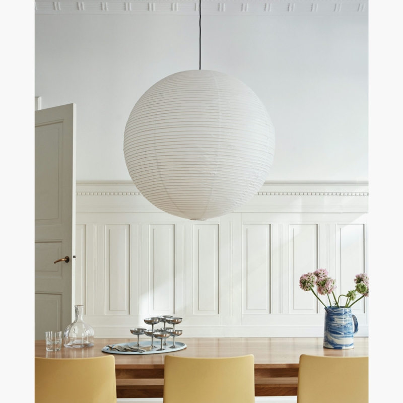 Large Spherical Lantern Light Ribbed Paper Minimalist Dining
