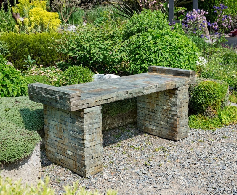 Large Stone Landscape Furniture: Stacked Stone Texture, Raised Ends.