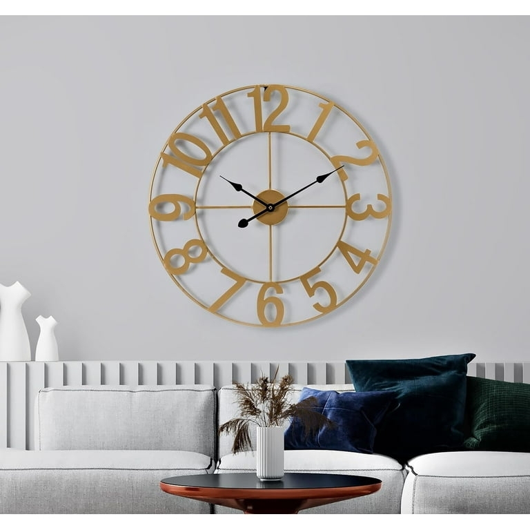 Large Wall Clock Cut Out Numerals Gold Finish Open Frame