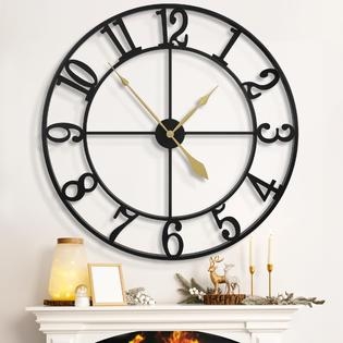 Large Wall Clock Open Frame Matte Black Arrow Hands Industrial