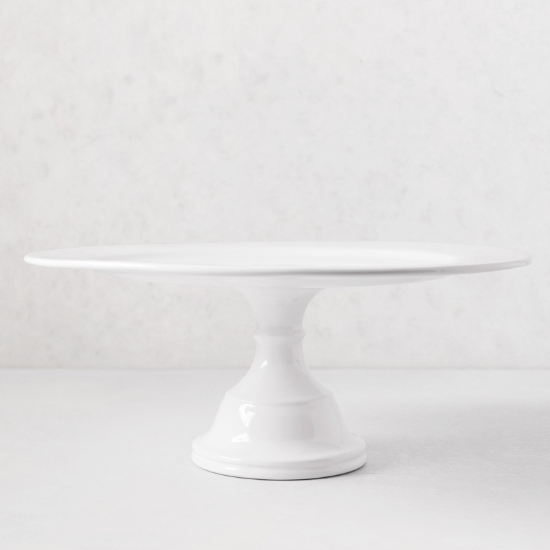 Large White Cake Stand Glossy Glaze Tiered Detail Minimalist