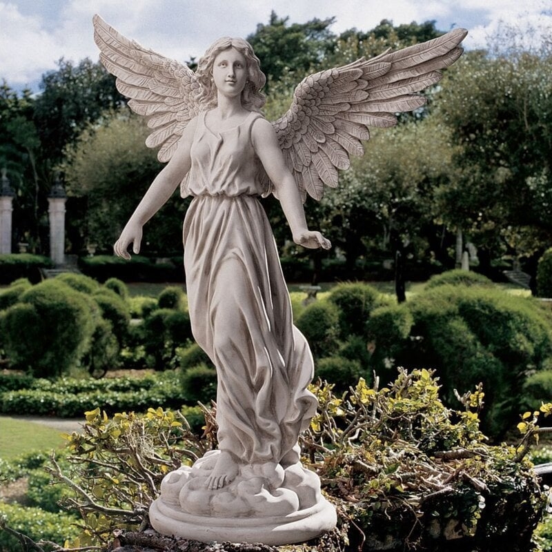 Large Winged Garden Statue on Cloud Base with Draped Robes