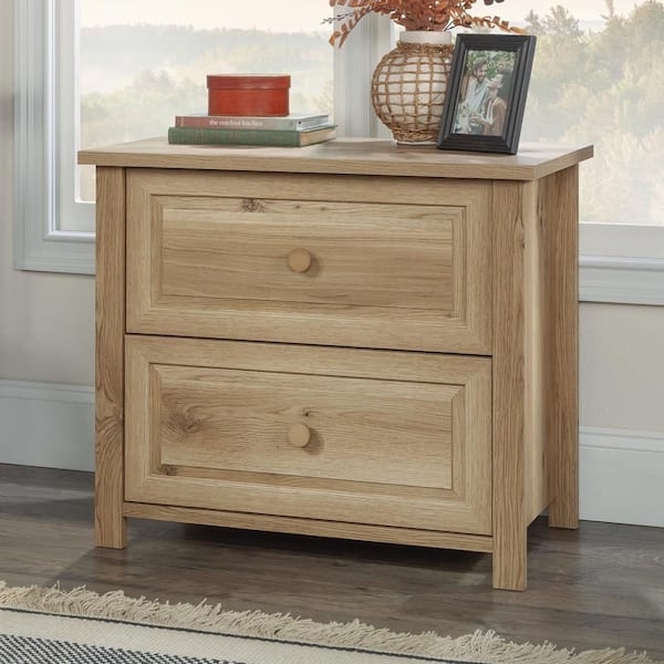 Lateral File Cabinet Timber Oak, Recessed Fronts, Wide Top Storage