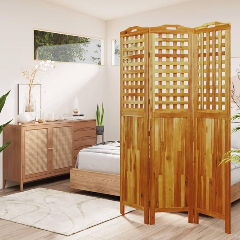 Lattice Wood Room Divider Arched Top 3 Panel Folding Screen