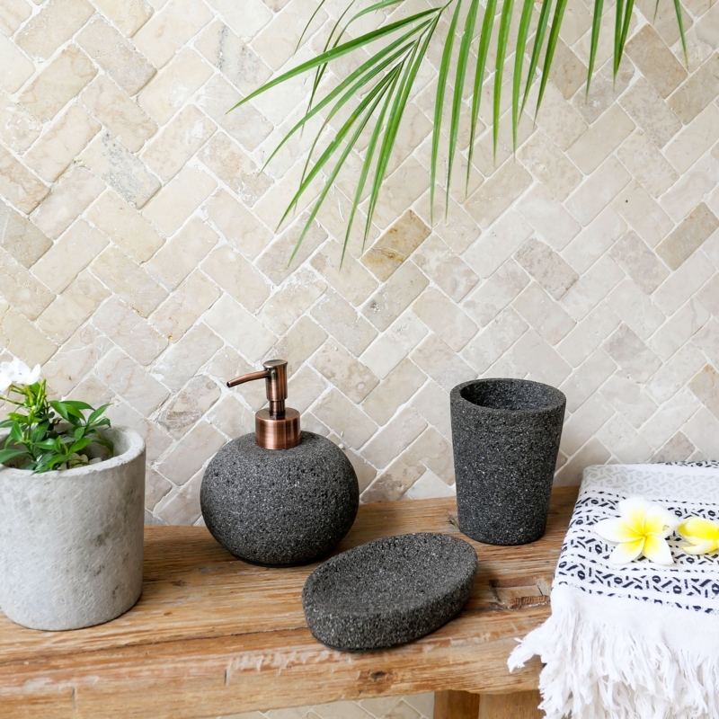 Lava Stone Bathroom Set with Textured Bronze Pump and Pebble Shape