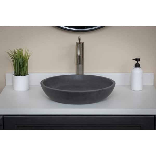 Lava Stone Vessel Sink: Round Charcoal Shallow Basin