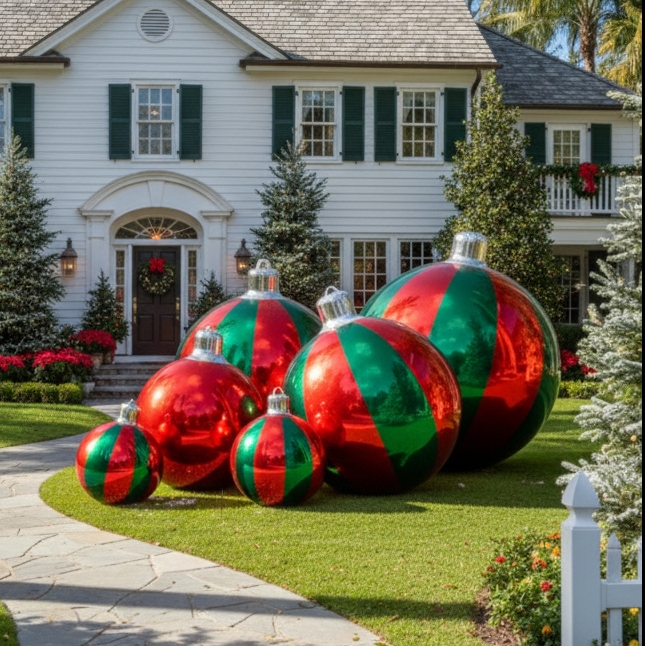Lawn Ornament Giant Striped Oversized Scale Glossy Red Green Silver