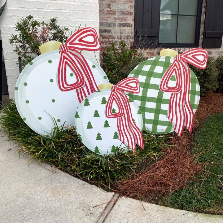 Lawn Ornament Gingham Christmas Oversized Striped Bows Mixed Patterns