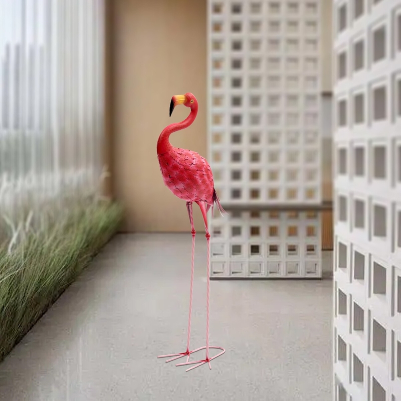 Lawn Ornament Pink Flamingo Large Spindly Legs Metal Matte Tropical