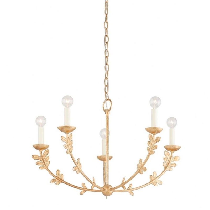 Leafy Gold Chandelier with Organic Arms in Gold Leaf Finish.