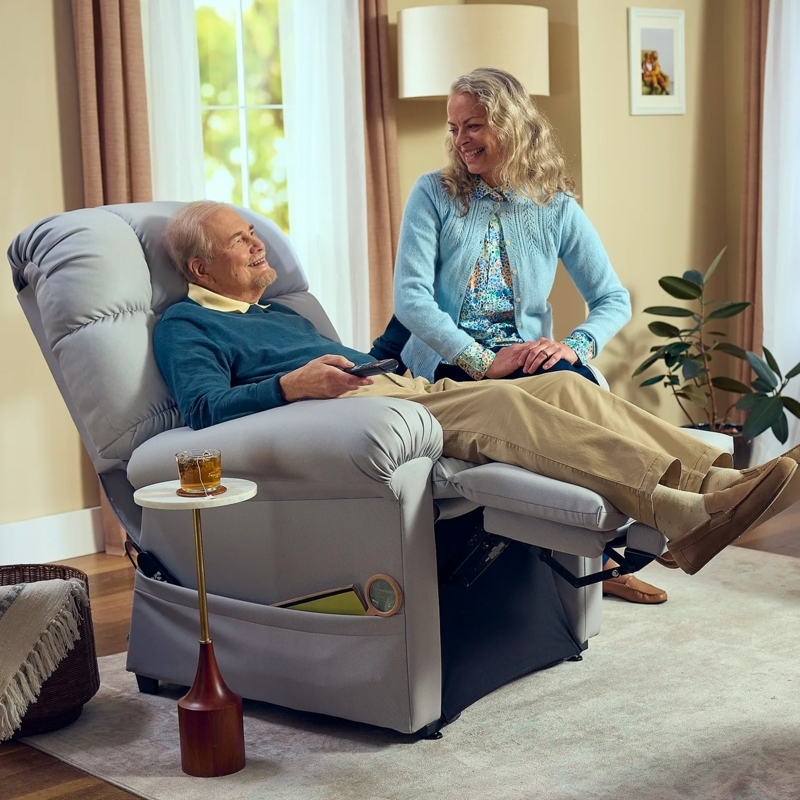 Lift Chair Dove Grey Power Recliner Plush Overstuffed Side Pocket