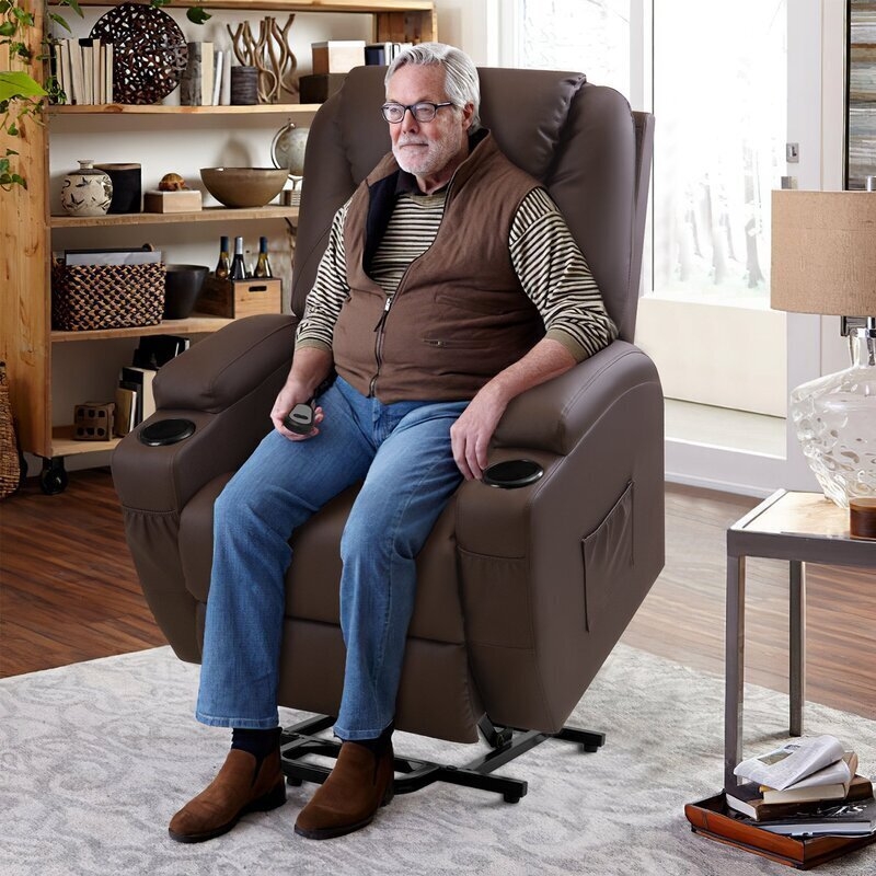 Lift Recliner with Cup Holders and Side Pockets | Brown Power Lift Chair