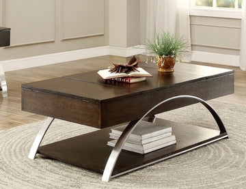 Lift-Top Coffee Table with Curved Metal Legs and Hidden Storage