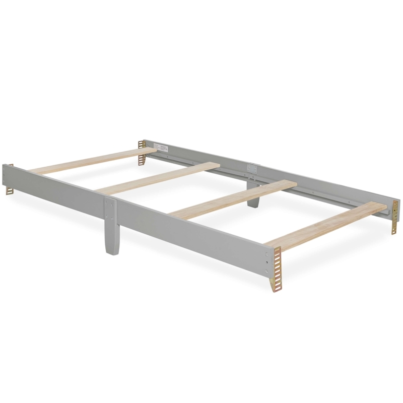 Light Gray Bed Rail: Mini Crib Transition Rail with Adjustable Slots.