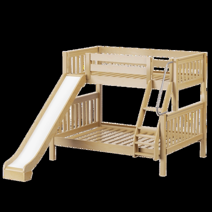 Light Natural Wood Bunk Bed with Angled Ladder and Slide