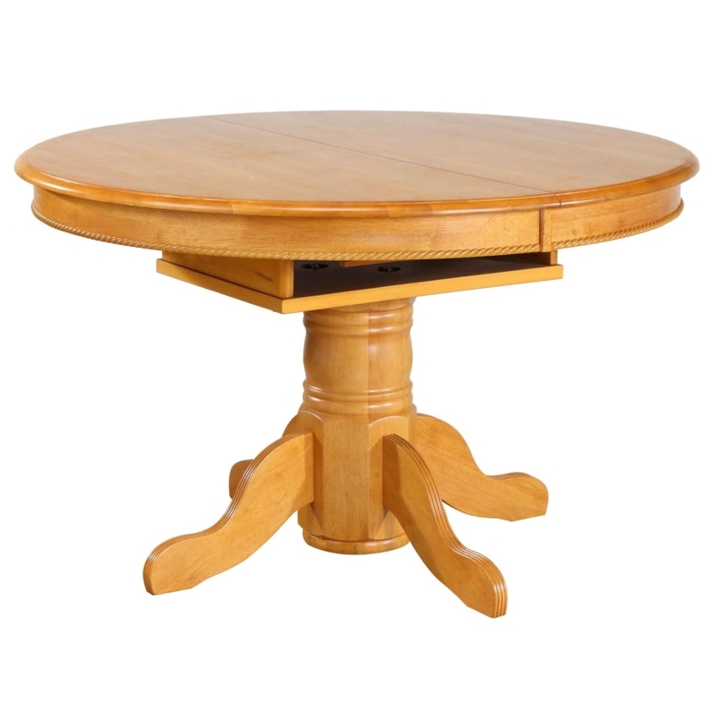 Light Oak Pedestal Dining Table featuring Rope Carved Edge Detail
