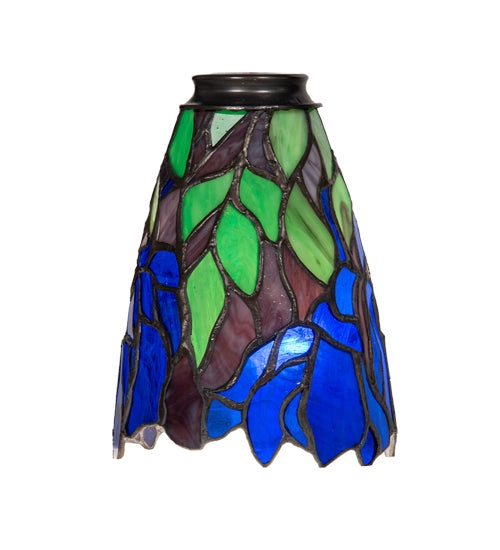 Light Shade Cobalt Blue Iris Floral Motif Leaded Glass Scalloped Edge