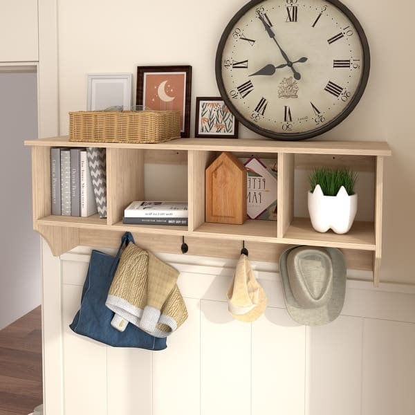 Light Wood Entryway Shelf featuring Four Cubby Storage
