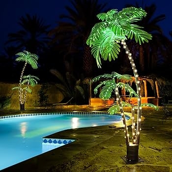 Lighted Palm Tree featuring LED Trunk Lights and Glowing Fronds