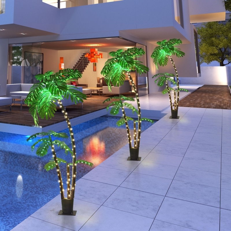 Lighted Palm Tree Resort Style with Arched Fronds and Trunk Lights