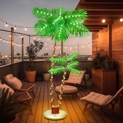 Lighted Palm Tree Tropical Modern with Double Trunk Design
