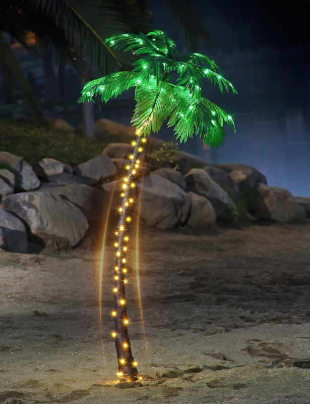 Lighted Palm Tree with Fan Shaped Fronds and Dual Color Lighting