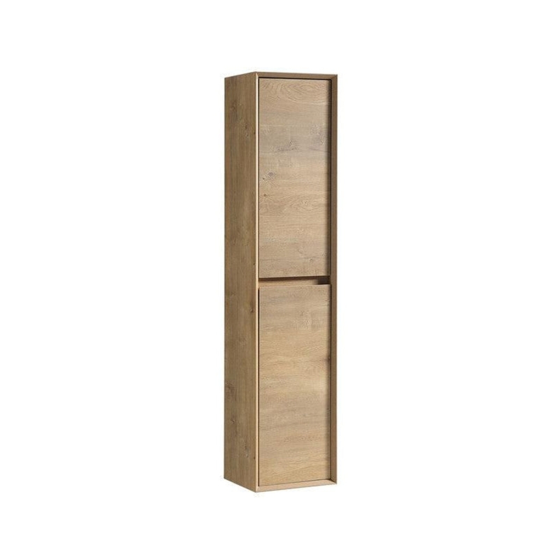 Linen Cabinet, Warm Oak with Handleless Grip, Floating Oak Linen Cabinet.