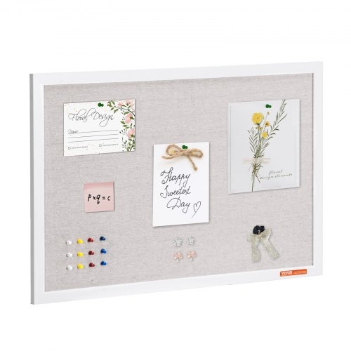Linen Surface Memo Board, Slim Frame with Multi-Color Pins.