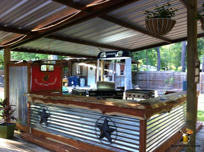 Live Edge Outdoor Bar with Corrugated Metal Siding and Stars