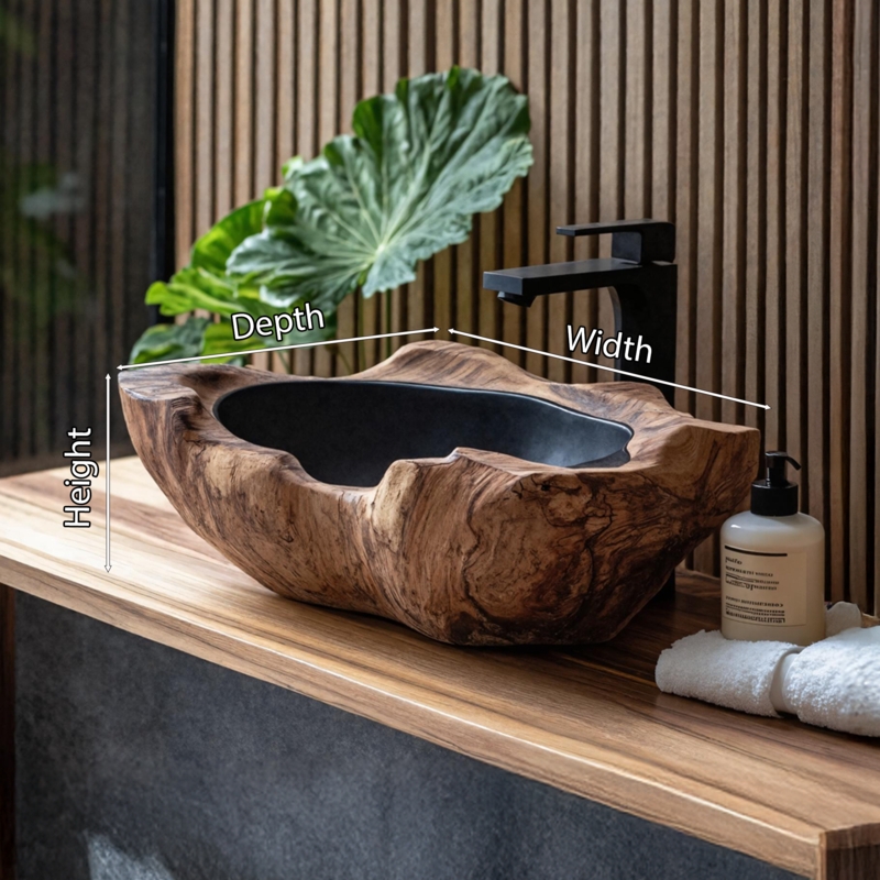 Live Edge Vessel Sink with Organic Shape and Dark Interior Basin