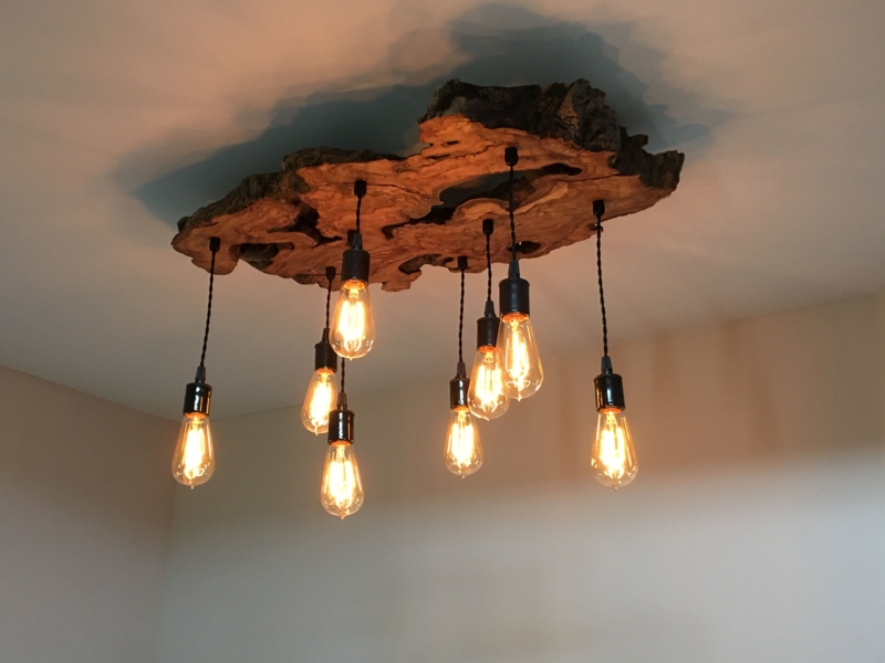 Live Edge Wood Chandelier Rustic Industrial 8-Light Fixture