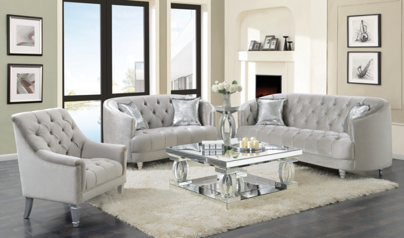 Living Room Set C-Shape Sofa Mirrored Coffee Table
