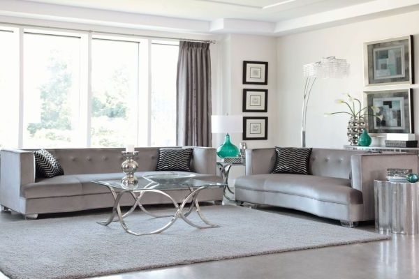 Living Room Set Chrome Infinity Base Silver Velvet