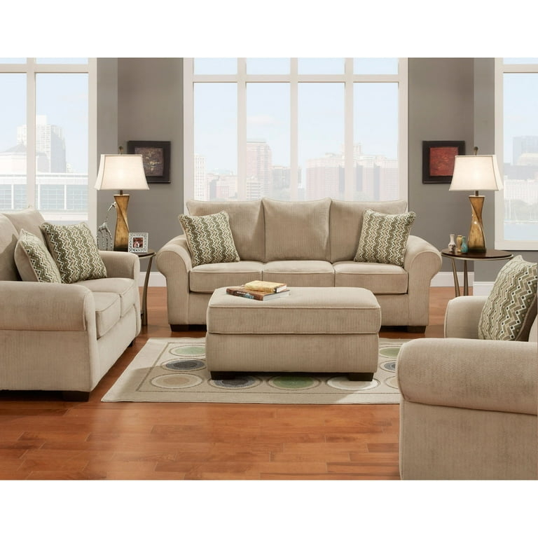 Living Room Set Corduroy Texture Rolled Arms Tan Classic Style