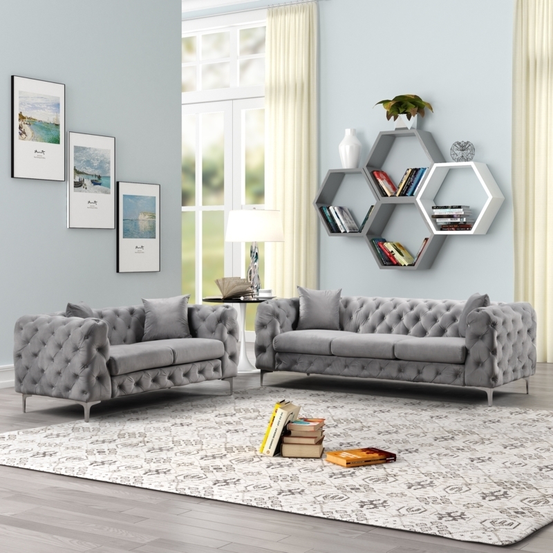 Living Room Set Diamond Tufting Tapered Metal Legs