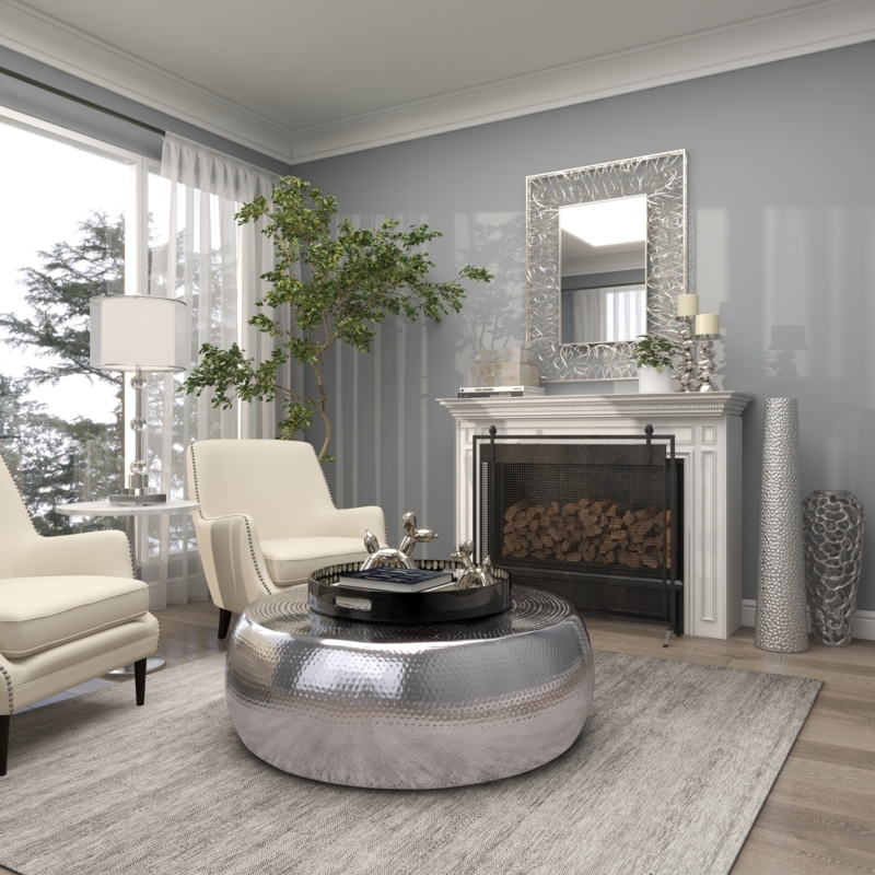 Living Room Set Hammered Silver Coffee Table Metallic