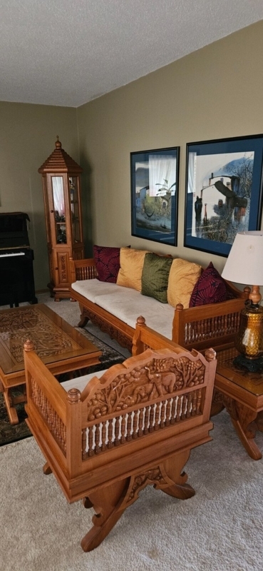 Living Room Set Traditional Thai Carved Elephant Motif Pagoda Cabinet